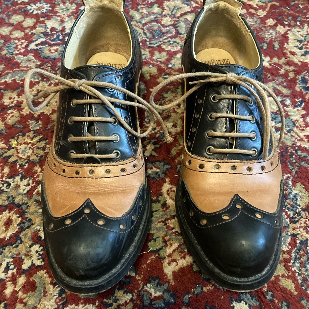 John Fluevog Black and Tan Leather Loafers - Picture 2 of 9